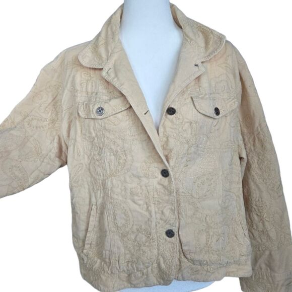 Chicos Embroidery Corduroy Jacket Size 3 Yellow - Picture 2 of 12